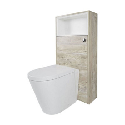 B&Q -  600mm Light Oak Floorstanding Open Shelf Bathroom Toilet Wc Unit Back To Wall Pan With Led