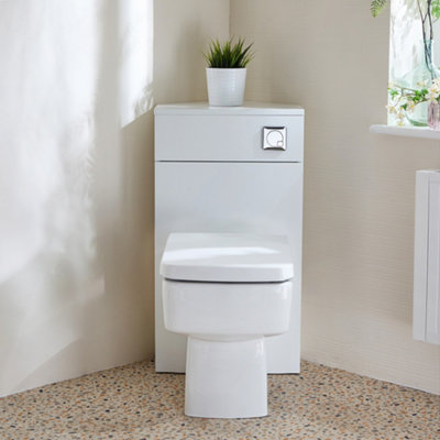 Homestylestore White Corner Bathroom Wc Unit With Back To Wall Toilet And Chrome Flush Button from B&Q