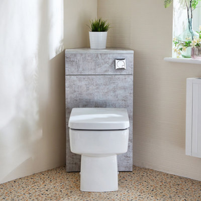 Homestylestore Concrete Grey Corner Wc Unit With Back To Wall Toilet And Chrome Flush Button from B&Q