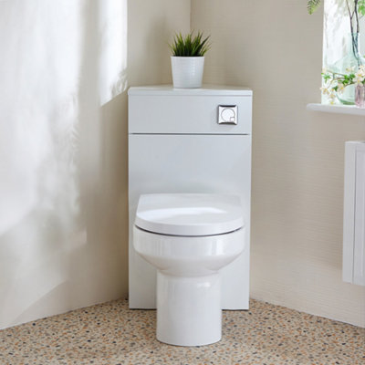 Homestylestore White Corner Wc Unit With Back To Wall Toilet And Chrome Flush Button from B&Q