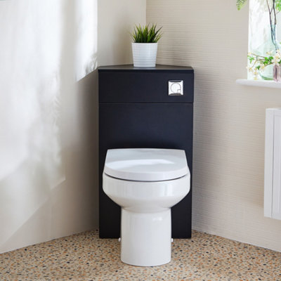 Homestylestore Black Grey Corner Wc Unit Back To Wall Toilet And Chrome Flush Button from B&Q