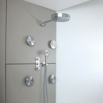Homestylestore Chrome Thermostatic Diverter Mixer Valve 250mm Rainfall Shower Head Handset Body Jets from B&Q