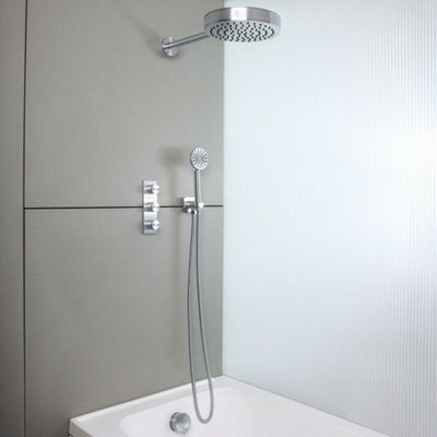 Homestylestore Chrome Thermostatic Diverter Mixer Valve 250mm Rainfall Shower Head Handset Overflow Bath Filler from B&Q