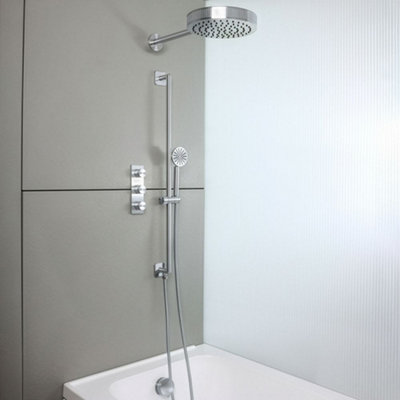 Homestylestore Chrome Thermostatic Diverter Mixer Valve 250mm Rainfall Shower Head Handset Riser Rail Overflow Bath Filler from B&Q