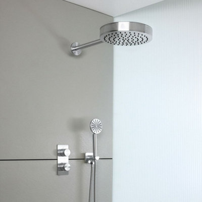 Homestylestore Chrome Thermostatic Diverter Mixer Valve 250mm Rainfall Shower Head Handset Kit from B&Q