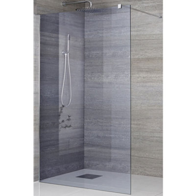 Homestylestore Chrome Frameless Reversible Wet Room Shower Enclosure Smoked Glass ScreenProfile And Support Arm 1400mm from B&Q