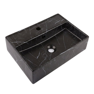 Homestylestore Black Marble Effect Rectangular 1 Tap Hole Countertop Bathroom Basin Sink 500 X 350mm from B&Q