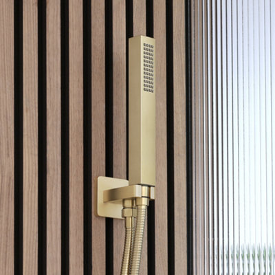 Homestylestore Brushed Brass Hand Shower Handset With Outlet Elbow And Wall Bracket from B&Q
