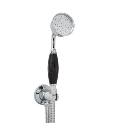 Homestylestore Chrome & Black Telephone Style Hand Shower Handset With Outlet Elbow And Wall Bracket from B&Q