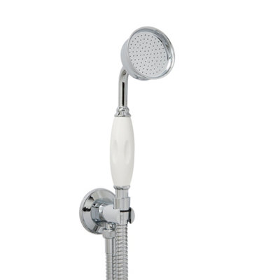 Homestylestore Chrome & White Telephone Style Hand Shower Handset With Outlet Elbow And Wall Bracket from B&Q