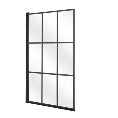 Homestylestore 1400 X 800mm Black Grid Bathroom Shower Bath Glass Screen from B&Q