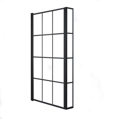 Homestylestore 800mm L-Shaped Black Grid Square Bath Shower Screen from B&Q