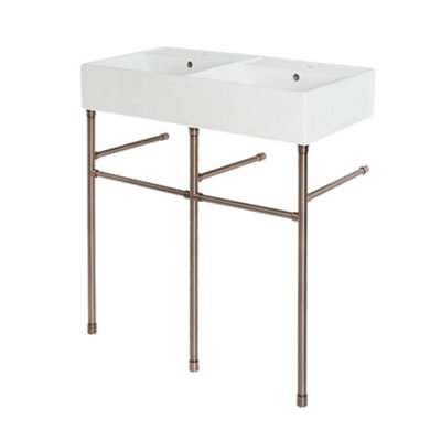 Homestylestore White Ceramic Bathroom Basin Sink With Oil Rubbed Bronze Washstand 820 X 420mm from B&Q