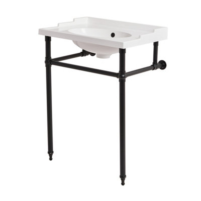 B&Q -  Black 630 X 470mm White Bathroom Basin Sink And Washstand