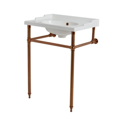 B&Q -  630 X 470mm White Bathroom Basin Sink And Brushed Copper Washstand