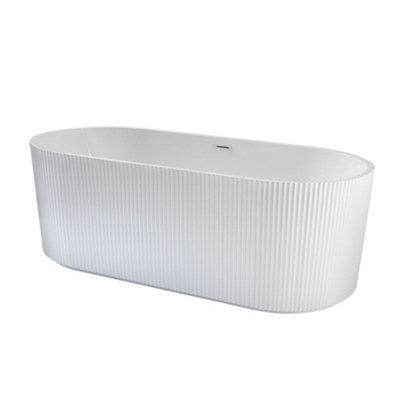 Homestylestore 1700 X 800mm Bathroom Freestanding Double Ended Fluted Bath With White Overflow from B&Q