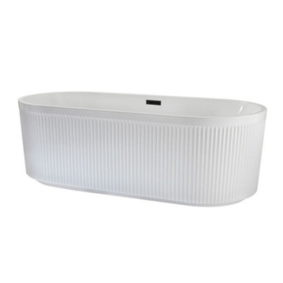 Homestylestore 1700 X 800mm Bathroom Rimmed Freestanding Double Ended Fluted Bath And Black Overflow from B&Q