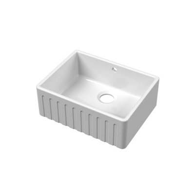 Homestylestore White Fluted Fireclay Ceramic Rectangular Belfast Kitchen Sink 595 X 450mm