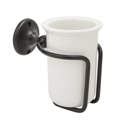 Homestylestore Wall Mounted Bathroom Ceramic Toothbrush Tumbler And Black Holder from B&Q