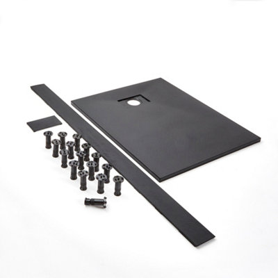 B&Q -  800 X 800mm Graphite Textured Slate Effect Square Shower Tray With Fast Flow Waste And Recessed Riser Kit