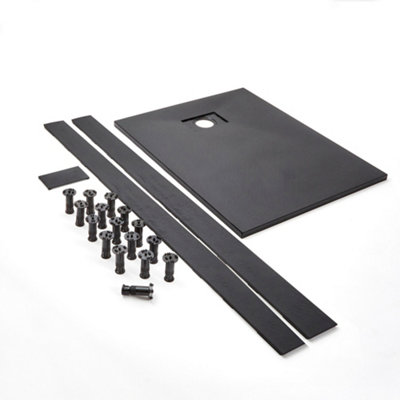 B&Q -  1500 X 800mm Graphite Textured Slate Effect Rectangular Shower Tray With Fast Flow Waste And Recessed Riser Kit