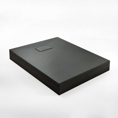 B&Q -  800 X 800mm Graphite Textured Slate Effect Square Shower Tray With Fast Flow Waste And Corner Riser Kit
