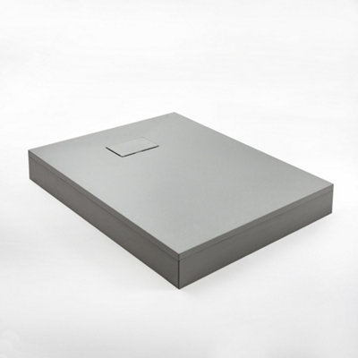 B&Q -  1600 X 800mm Light Grey Textured Slate Effect Rectangular Shower Tray With Fast Flow Waste And Corner Riser Kit