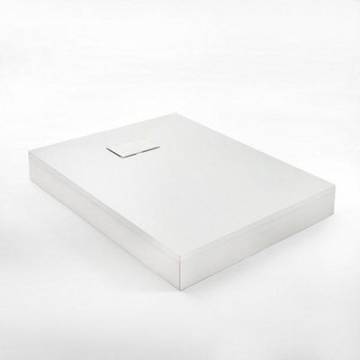 B&Q -  1400 X 800mm White Textured Slate Effect Rectangular Shower Tray With Fast Flow Waste And Corner Riser Kit