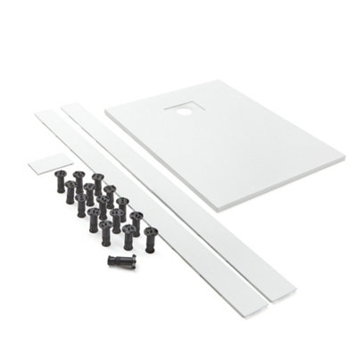B&Q -  1500 X 800mm White Textured Slate Effect Rectangular Shower Tray With Fast Flow Waste And Recessed Riser Kit