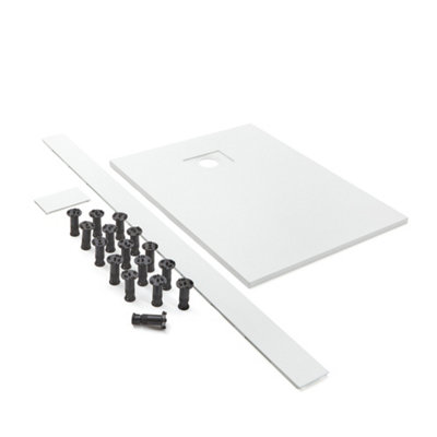 B&Q -  900 X 900mm White Textured Slate Effect Square Shower Tray With Fast Flow Waste And Recessed Riser Kit