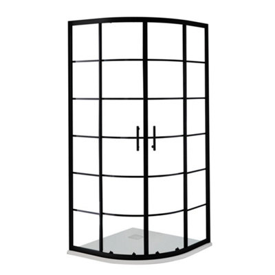 B&Q -  900 X 900mm Black Grid Quadrant Shower Enclosure And White Slate Effect Tray