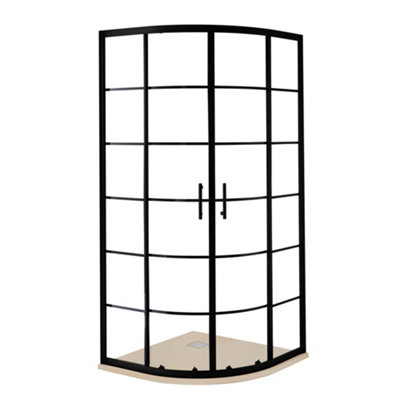 B&Q -  900 X 900mm Black Grid Quadrant Shower Enclosure And Sand Slate Effect Tray