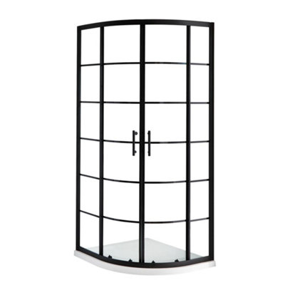 Homestylestore Black Grid Right Hand Offset Quadrant Shower Enclosure And White Tray 1000 X 800mm from B&Q