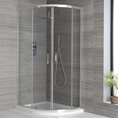 Homestylestore Chrome Right Hand Quadrant Shower Enclosure With White Tray And Fast Flow Waste 900 X 800mm from B&Q