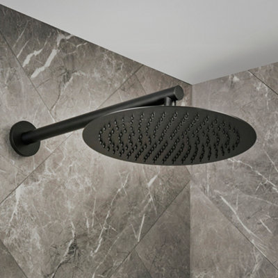 Homestylestore Black 300mm Round Fixed Rainfall Shower Head With Wall Mounted Arm from B&Q
