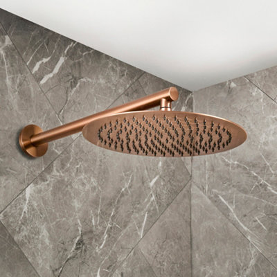 Homestylestore Brushed Copper 300mm Round Fixed Rainfall Shower Head With Wall Mounted Arm from B&Q