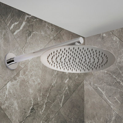 Homestylestore Chrome 300mm Round Fixed Rainfall Shower Head With Wall Mounted Arm from B&Q