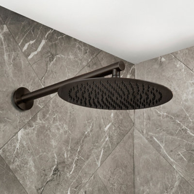 Homestylestore Black Nickel 300mm Round Fixed Rainfall Shower Head With Wall Mounted Arm from B&Q