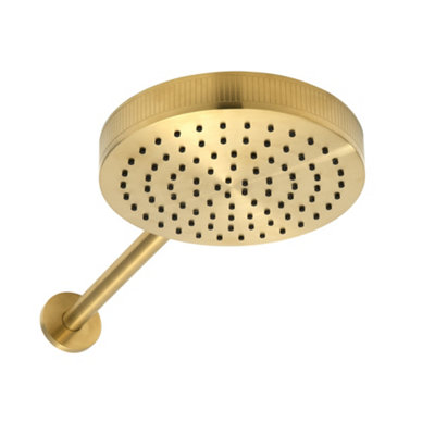 Homestylestore Brushed Brass 250mm Round Fixed Rainfall Shower Head With Wall Mounted Arm from B&Q