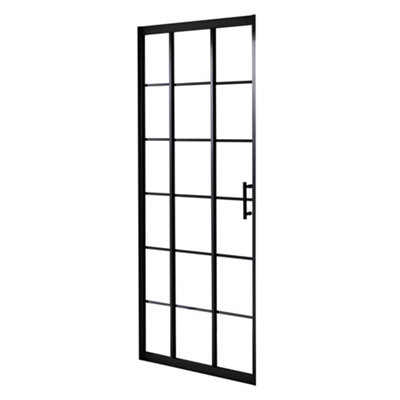 Homestylestore 900mm Black Grid Reversible Wet Room Triple Sliding Shower Enclosure Door from B&Q
