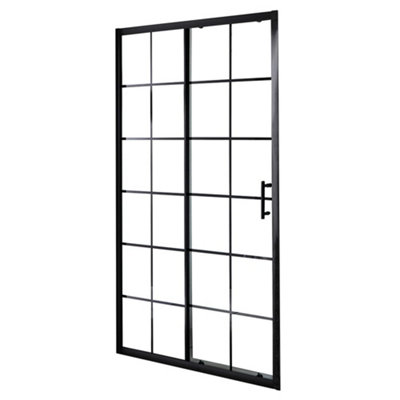 Homestylestore 1600mm Black Grid Reversible Wet Room Sliding Shower Enclosure Door from B&Q
