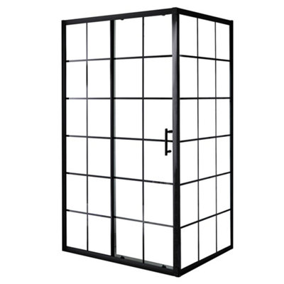 Homestylestore 900mm Black Grid Wet Room Triple Sliding Shower Enclosure Door 800mm Side Panel from B&Q