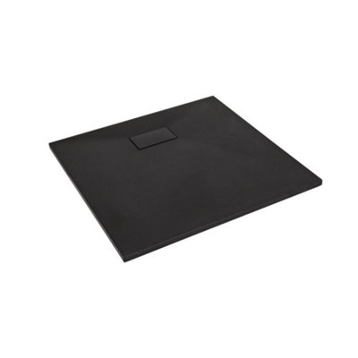 B&Q -  Graphite Low Profile Rectangular Textured Slate Effect Shower Tray And Waste 900 X 800mm