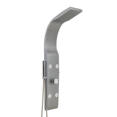 Homestylestore Matte Silver Manual Shower Tower Panel With Rainfall Shower HeadHand Shower Handset And Body Jets from B&Q