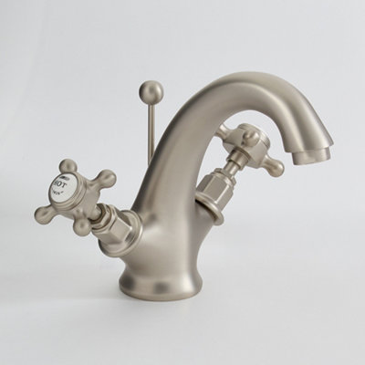 Homestylestore Brushed Nickel Mono Basin Mixer Tap With Crosshead Handles