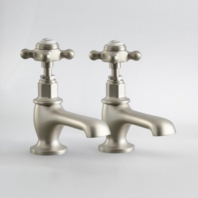 Homestylestore Brushed Nickel Bathroom Basin Pillar Taps With Crosshead Handles from B&Q