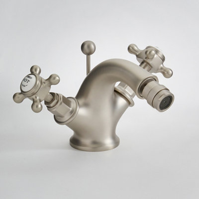 Homestylestore Brushed Nickel Bathroom Mono Bidet Mixer Tap With Crosshead Handles from B&Q