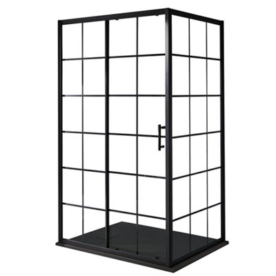 Homestylestore Black Grid Sliding Door Corner Shower Enclosure And Graphite Slate Effect Tray 1200 X 900mm from B&Q