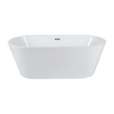 Homestylestore White 1695 X 750mm Double Ended Freestanding Oval Bath With Waste And Nickel Overflow from B&Q