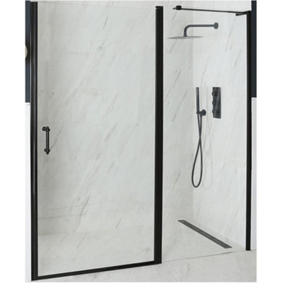 Homestylestore Black Single Hinged Frameless Shower Door 1400mm from B&Q